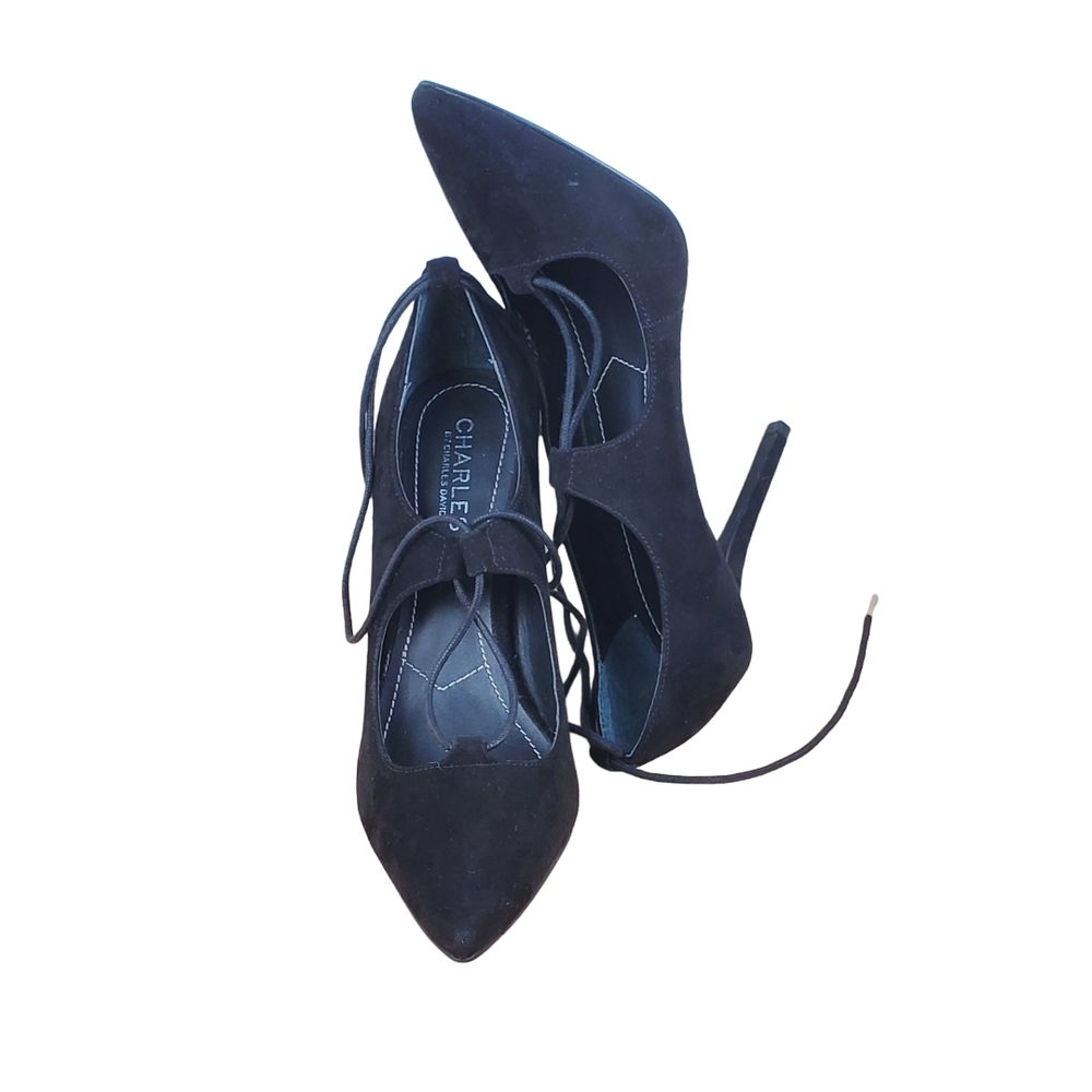 Charles by Charles David Black Suede Lace-Up Pointed-Toe Pumps